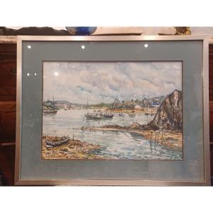 Seascape Watercolor By Lavoine L.p.robert