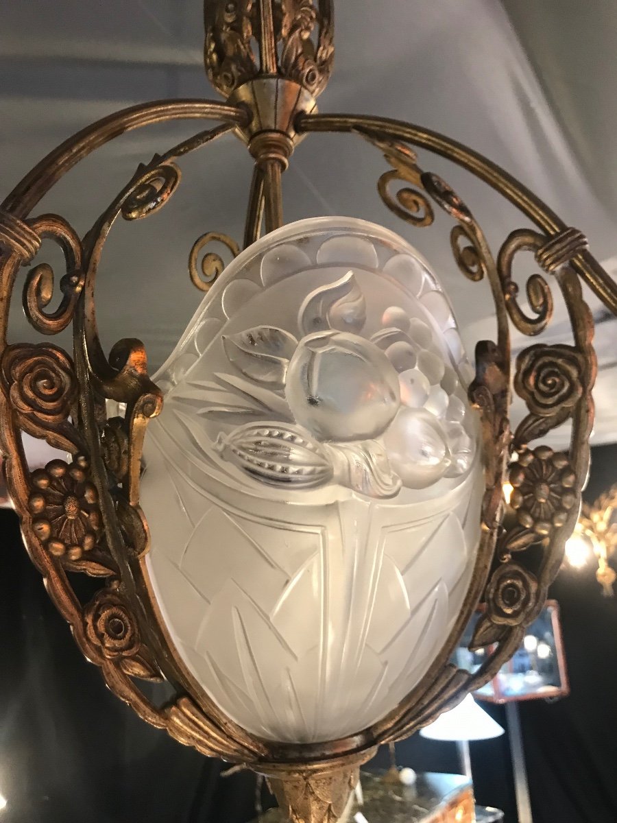 Art Deco Chandelier In Gilt Bronze, 1925 Period Signed Gilles-photo-4