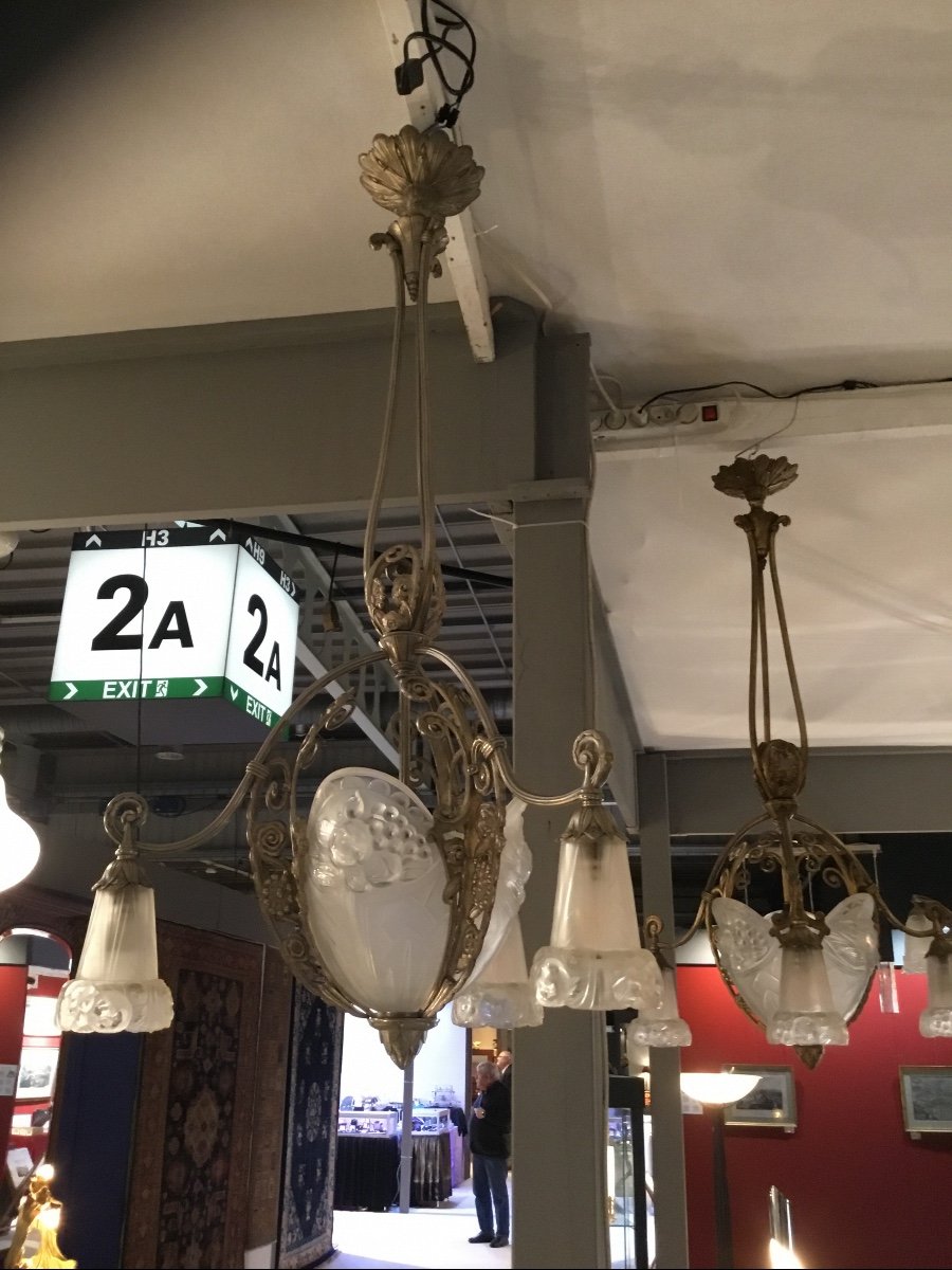 Art Deco Chandelier In Gilt Bronze, 1925 Period Signed Gilles-photo-1