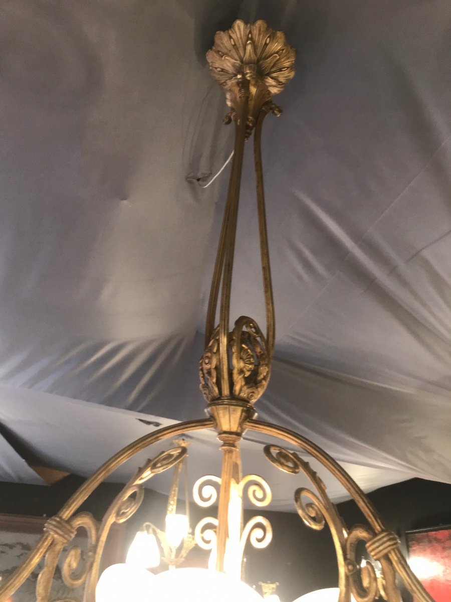 Art Deco Chandelier In Gilt Bronze, 1925 Period Signed Gilles-photo-3
