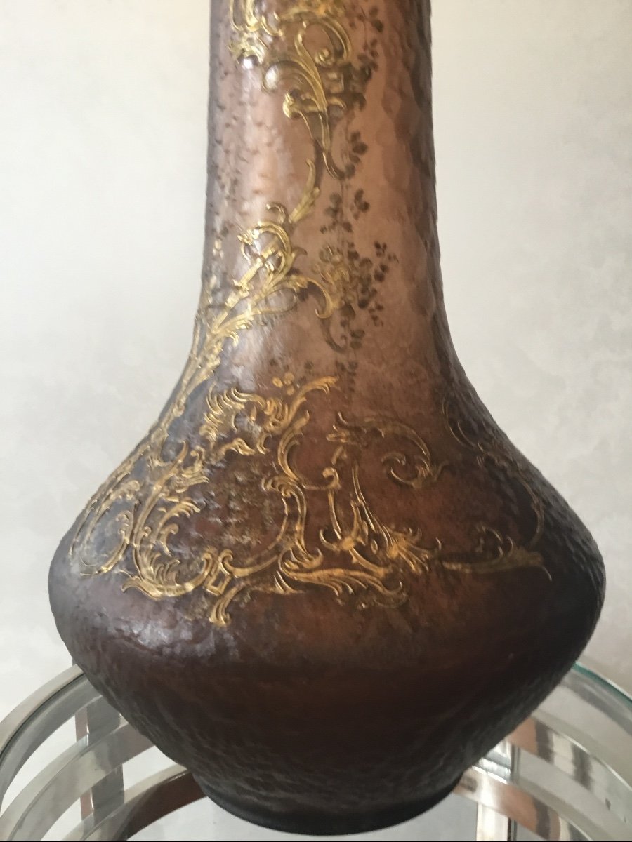 Très Grand Vase Art Nouveau à Décor émaillé Or . Montjoye époque 1900-photo-2