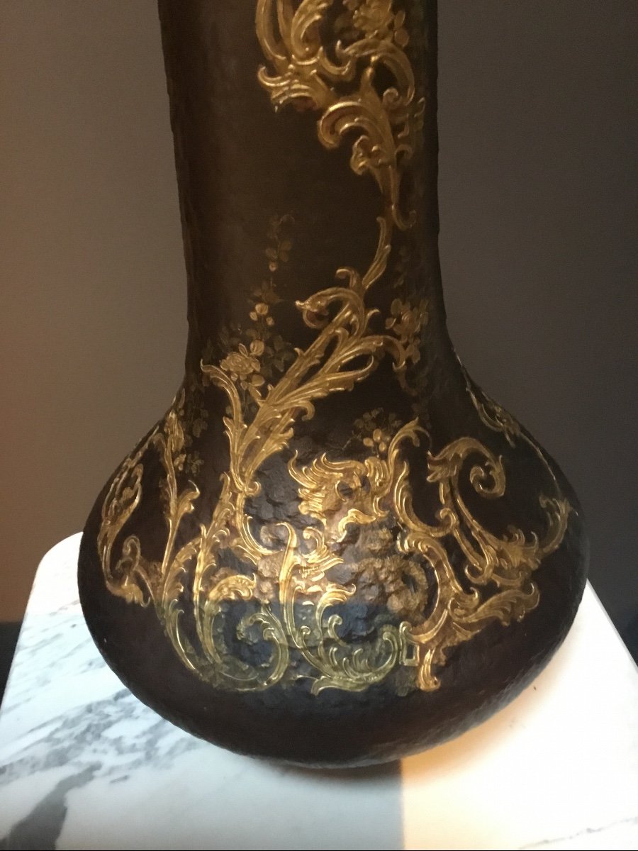 Très Grand Vase Art Nouveau à Décor émaillé Or . Montjoye époque 1900-photo-3