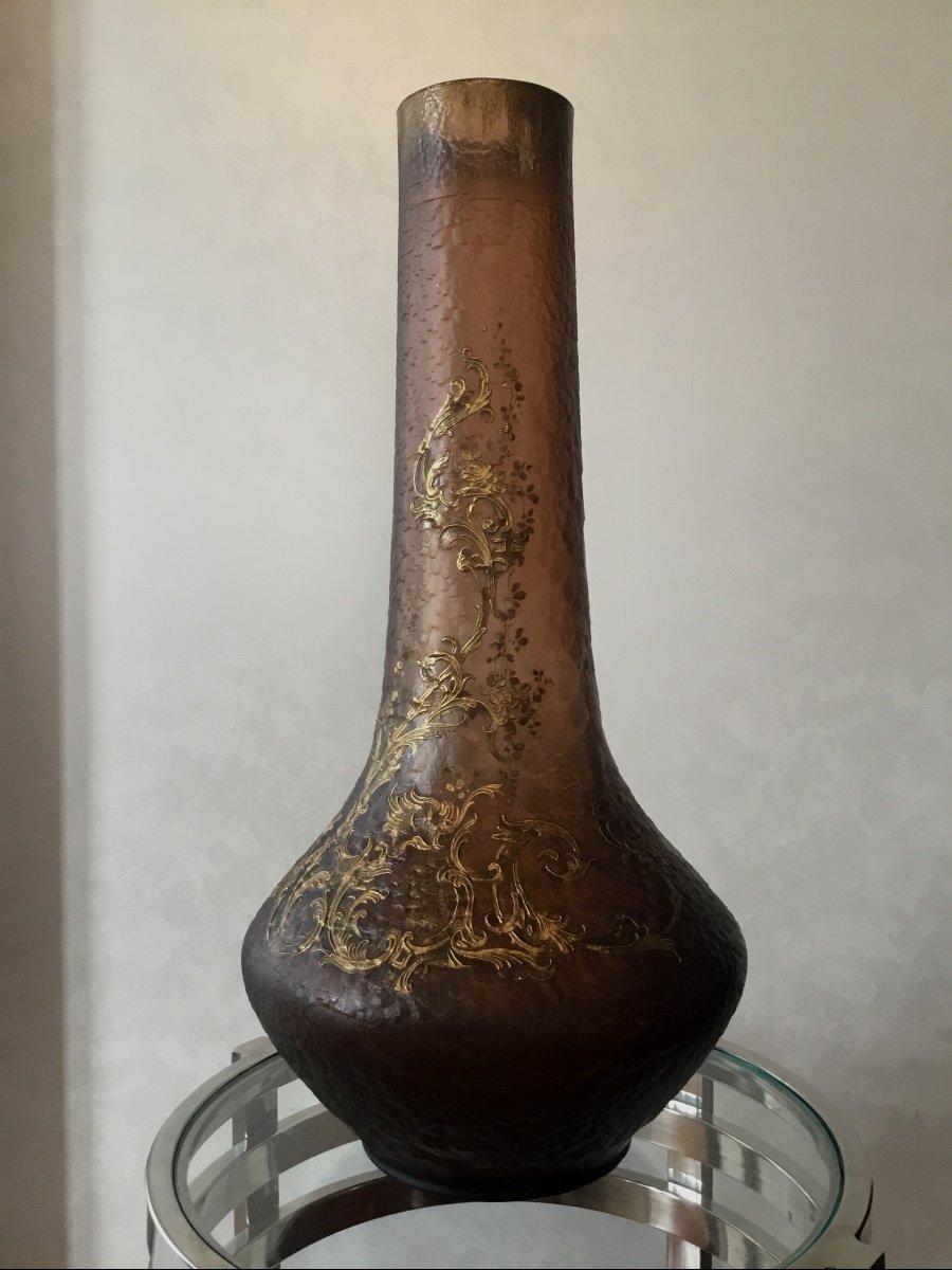 Très Grand Vase Art Nouveau à Décor émaillé Or . Montjoye époque 1900
