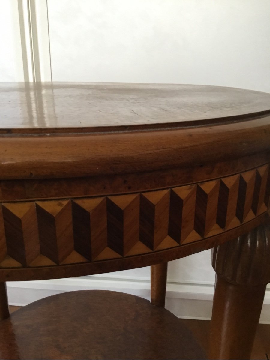 Art Deco Pedestal Table In Amboyna Burl Veneer And Marquetry-photo-3