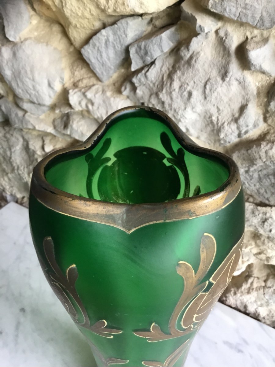 Iridescent Glass Vase With Art Nouveau Painted Decor-photo-4