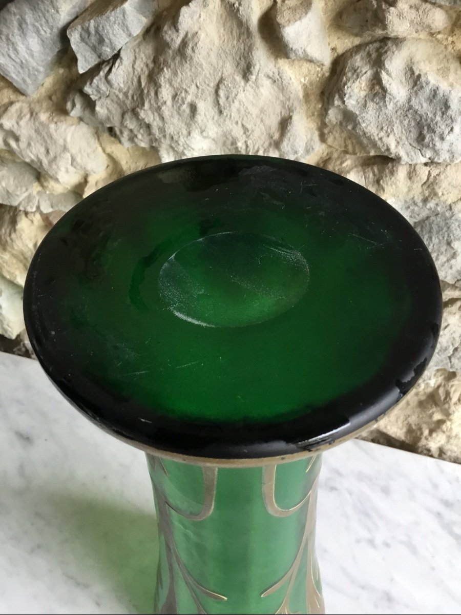Vase En Verre Irisé Au Décor Peint  Art Nouveau -photo-1