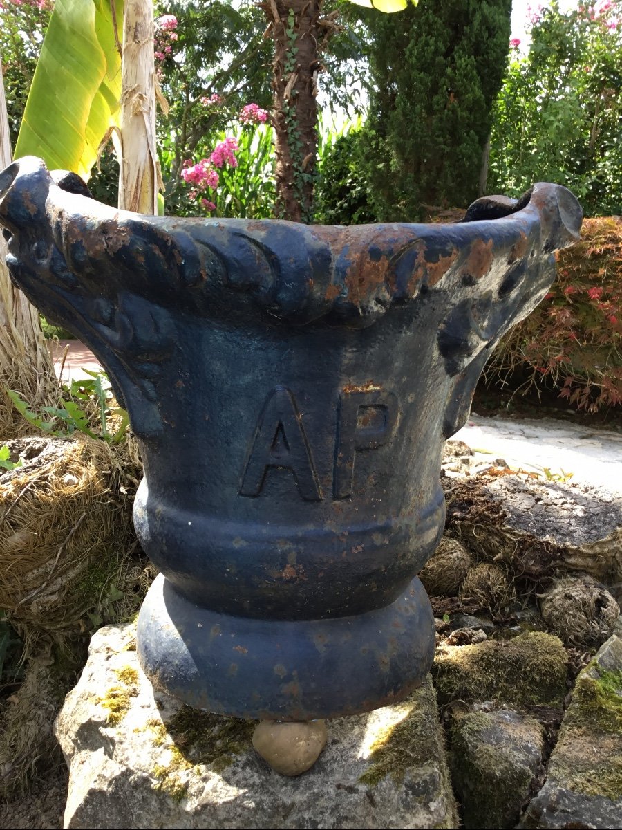 XIXth Century Cast Iron Planter, Adorned With Two Grotesques And Central Crown-photo-4