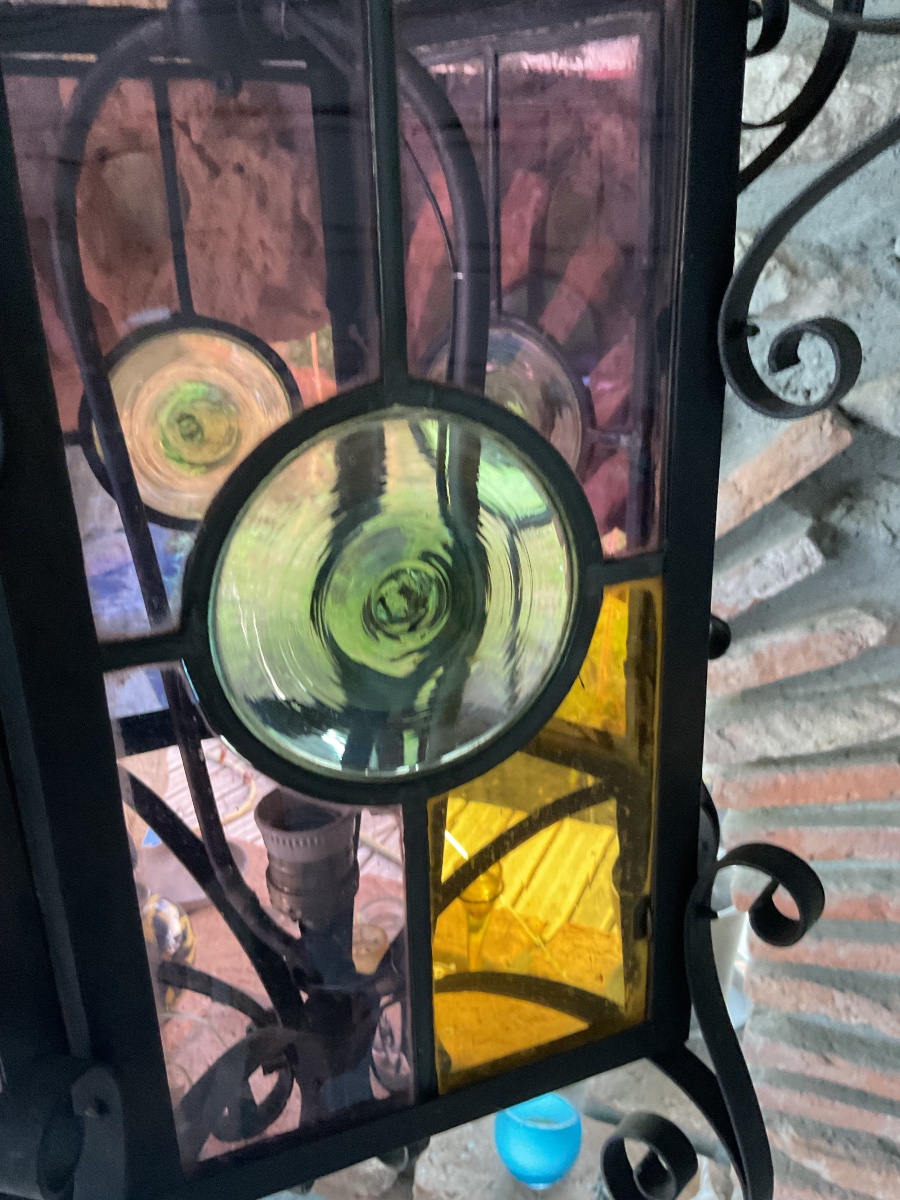 Large Lantern, Cathedral Glass, Early 20th Century -photo-4