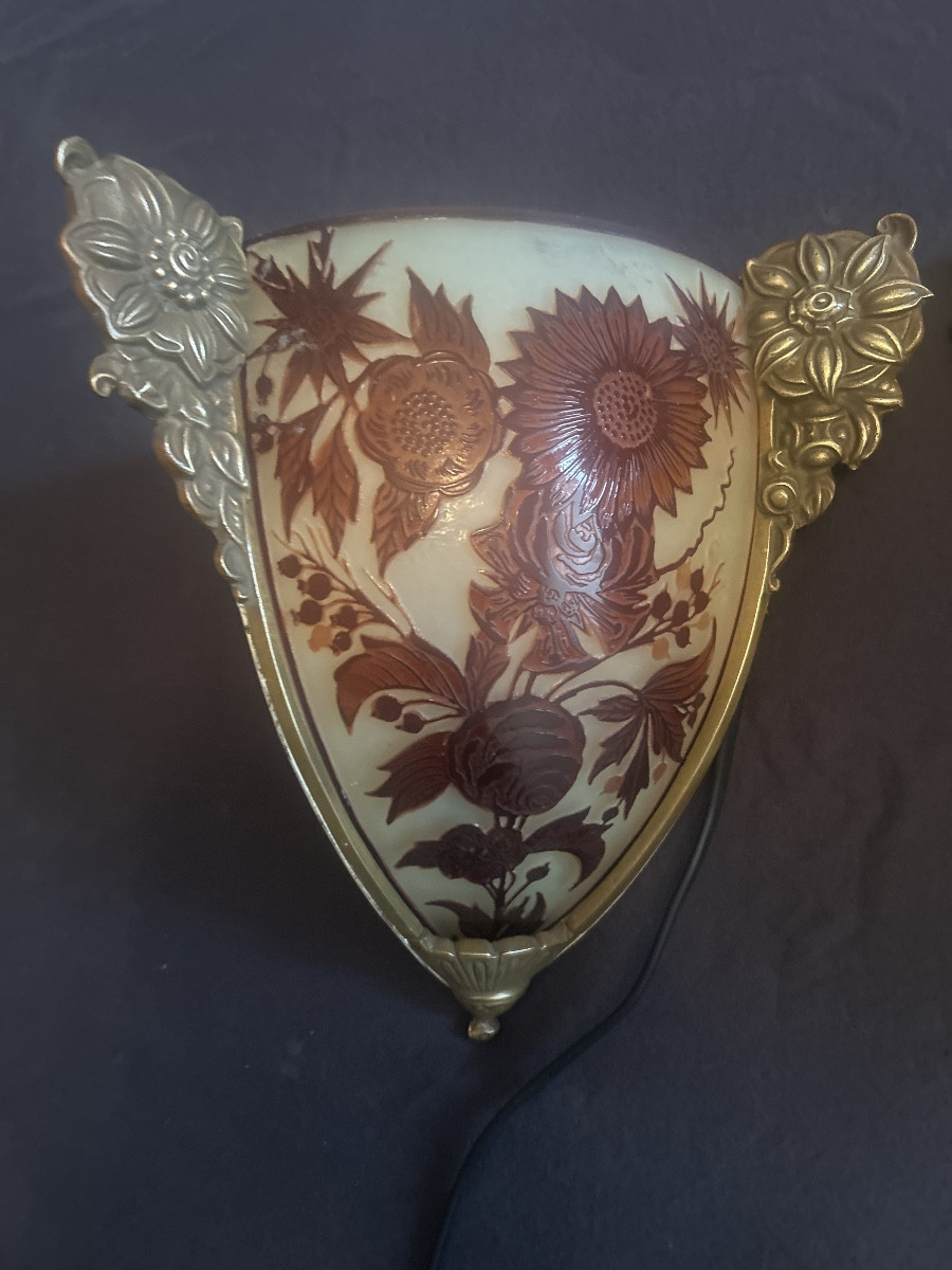 Pair Of Corner Wall Lights Signed Richard, Circa 1925-photo-2