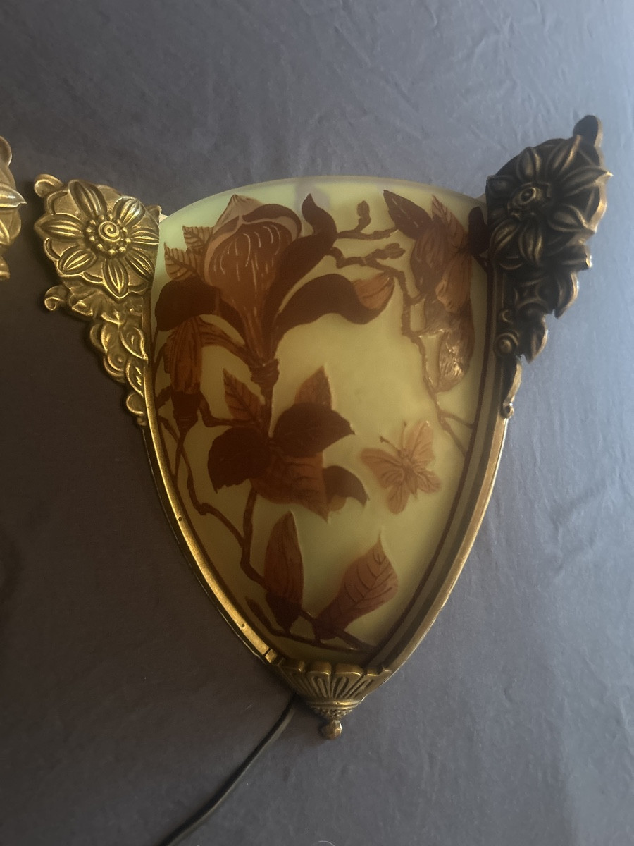 Pair Of Corner Wall Lights Signed Richard, Circa 1925-photo-3