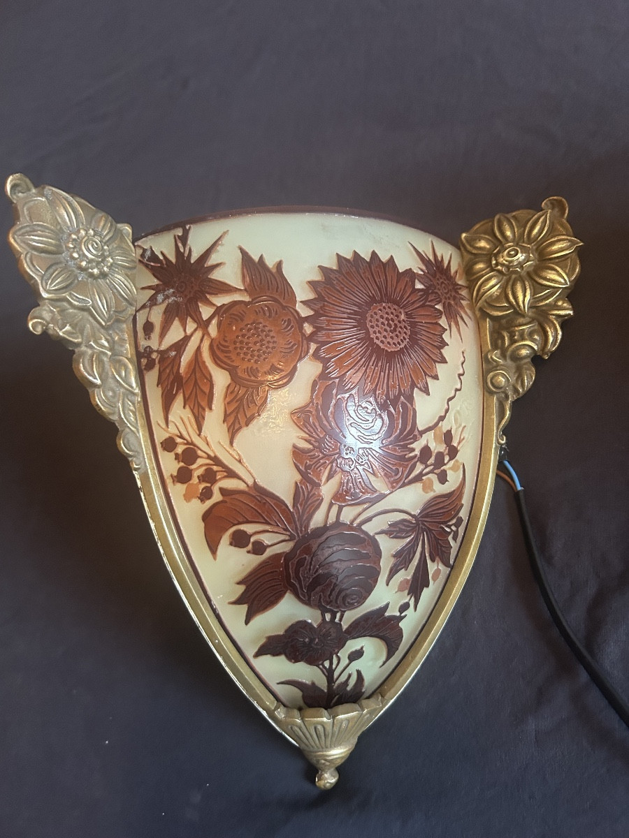 Pair Of Corner Wall Lights Signed Richard, Circa 1925-photo-3