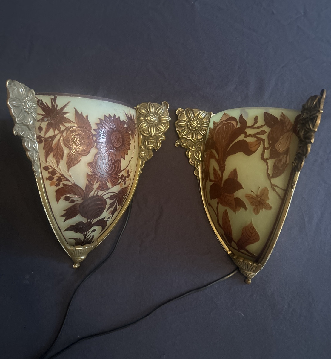 Pair Of Corner Wall Lights Signed Richard, Circa 1925