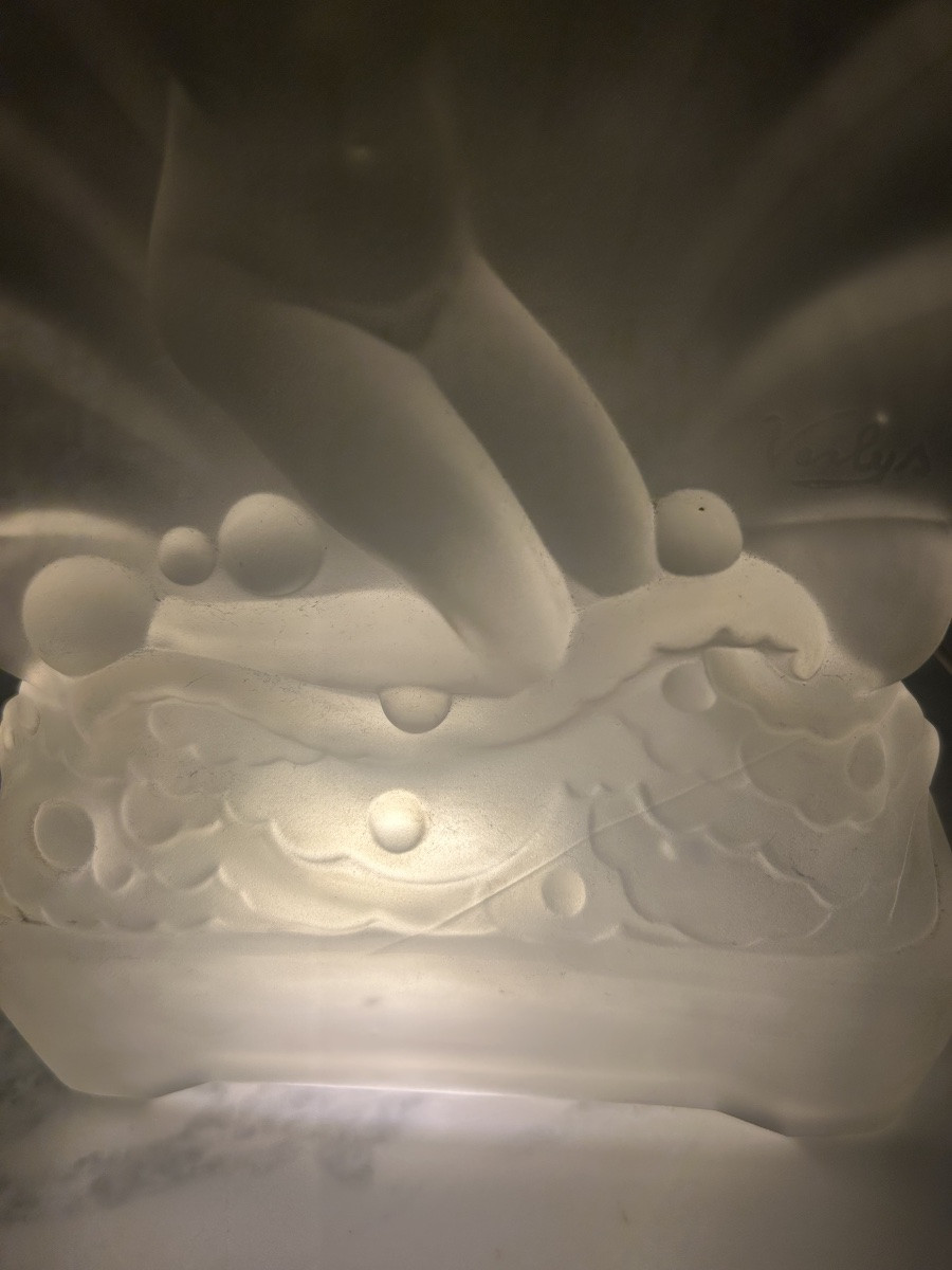 Large Art Deco Night Light Signed Verlys, Circa 1925 -photo-4