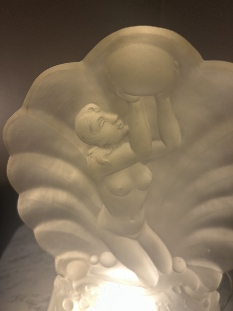 Large Art Deco Night Light Signed Verlys, Circa 1925 -photo-3