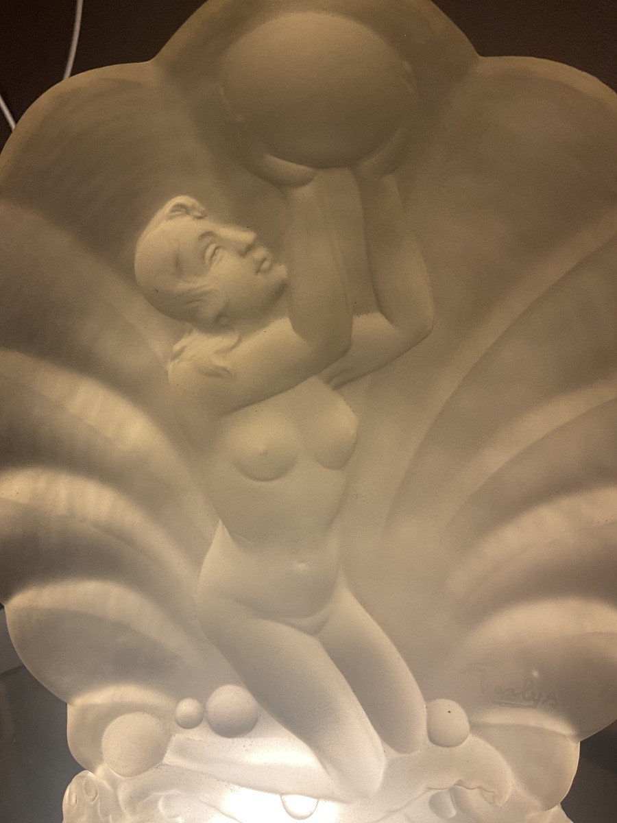 Large Art Deco Night Light Signed Verlys, Circa 1925 -photo-7