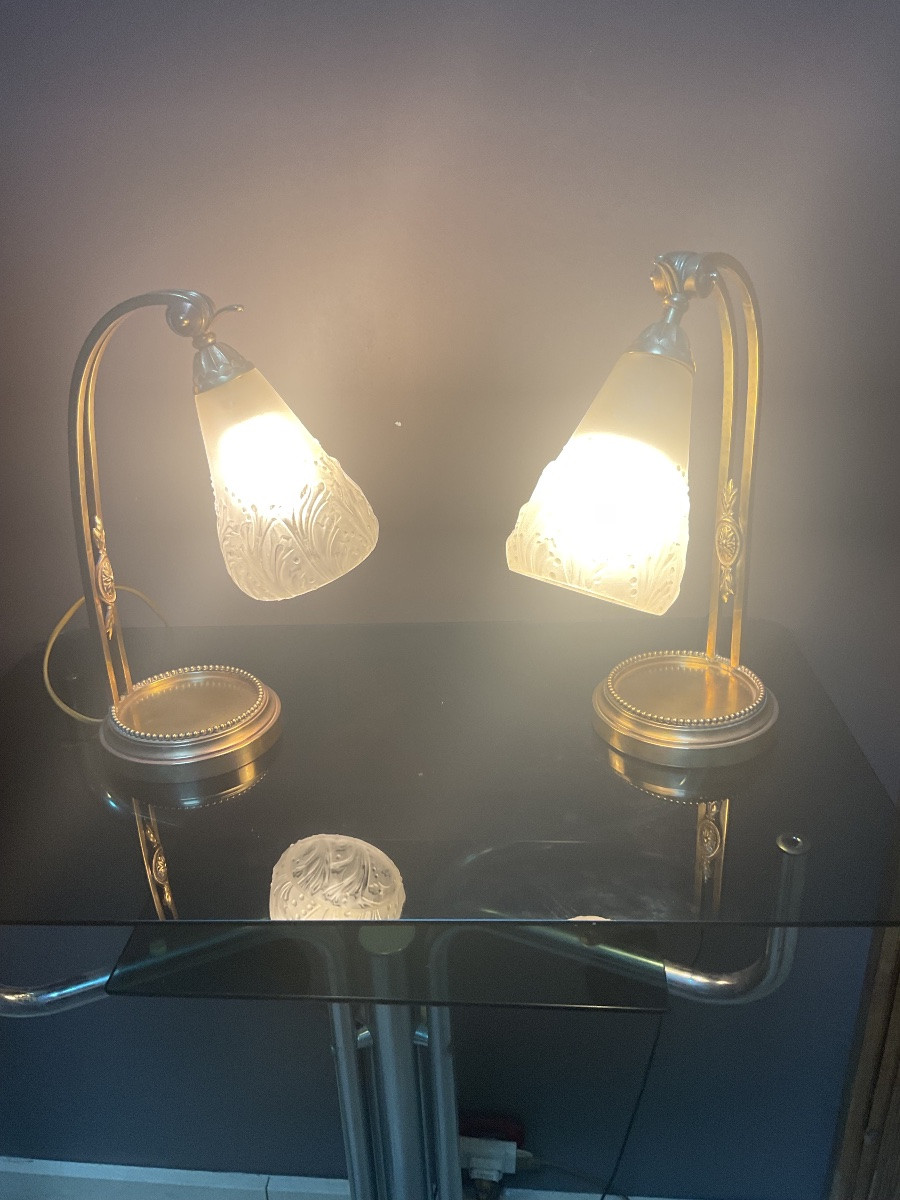 Pair Of Muller Frères Lunéville Lamps, Circa 1920-photo-2