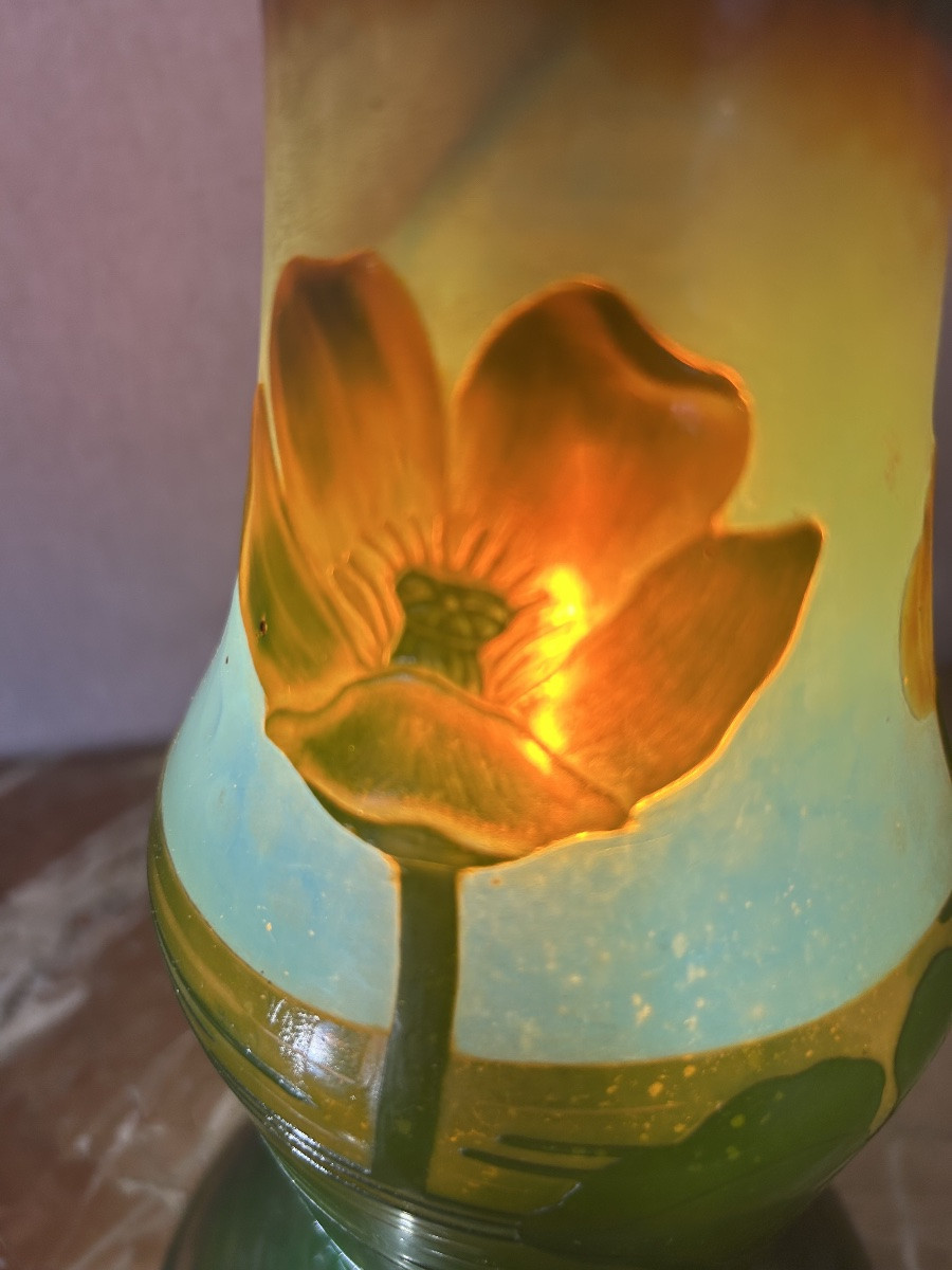 Lampe Daum Nancy dégagée à l’acide . Epoque 1900-photo-2