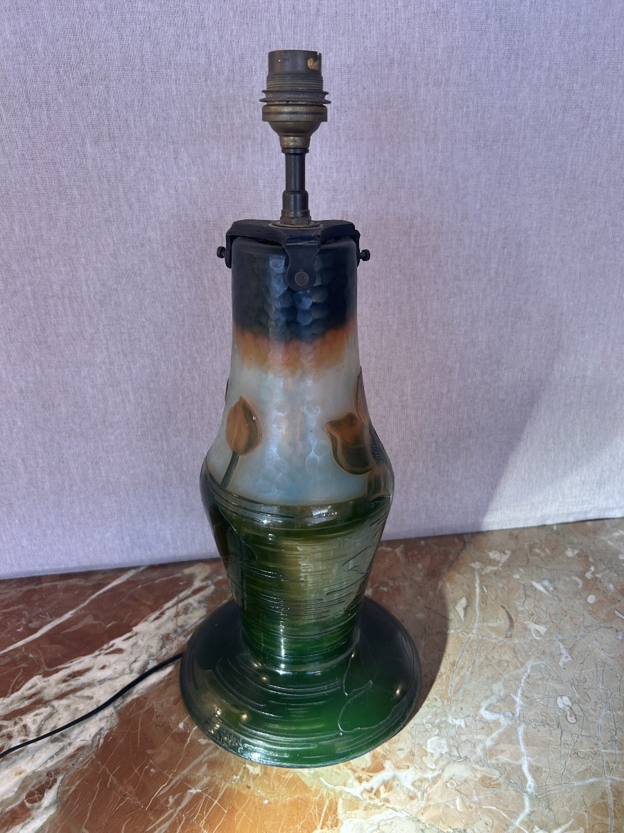 Lampe Daum Nancy dégagée à l’acide . Epoque 1900-photo-1