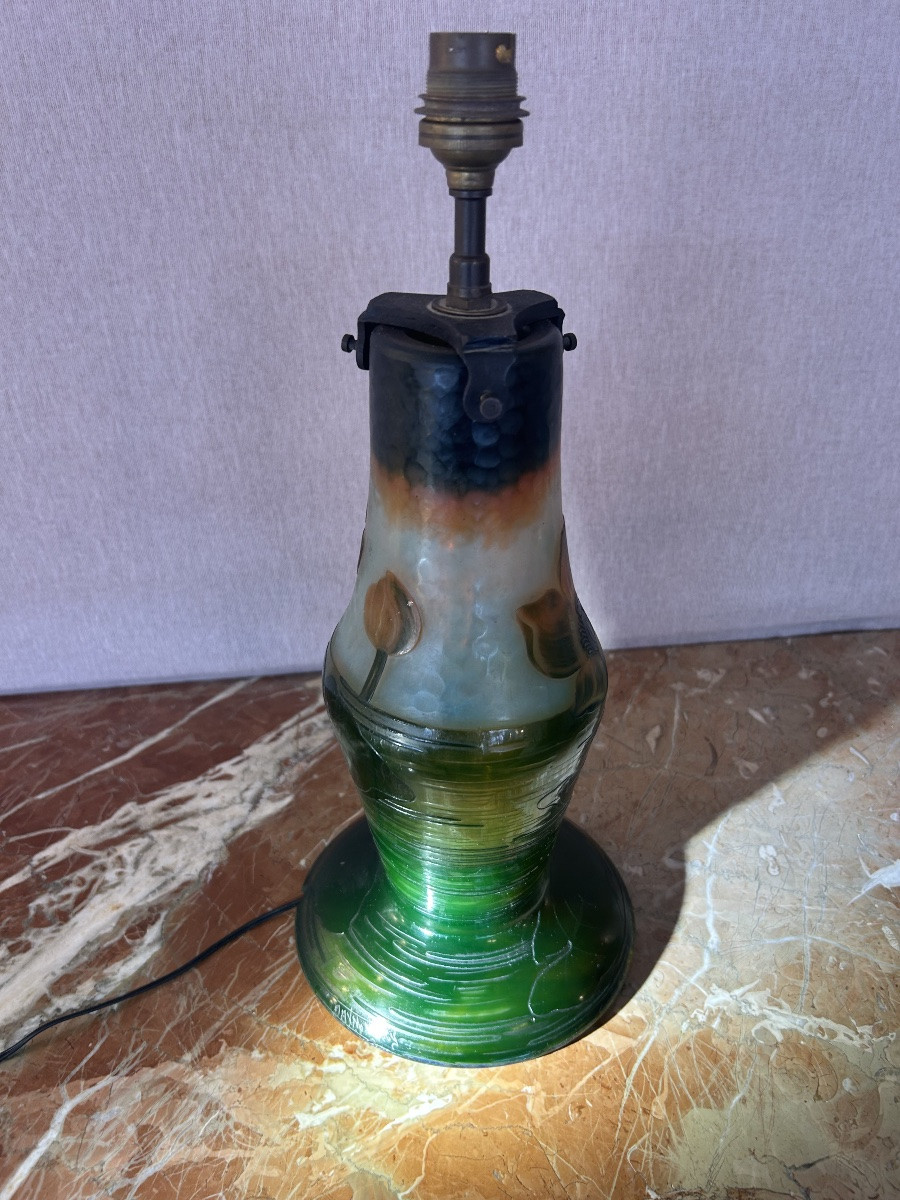 Lampe Daum Nancy dégagée à l’acide . Epoque 1900-photo-2