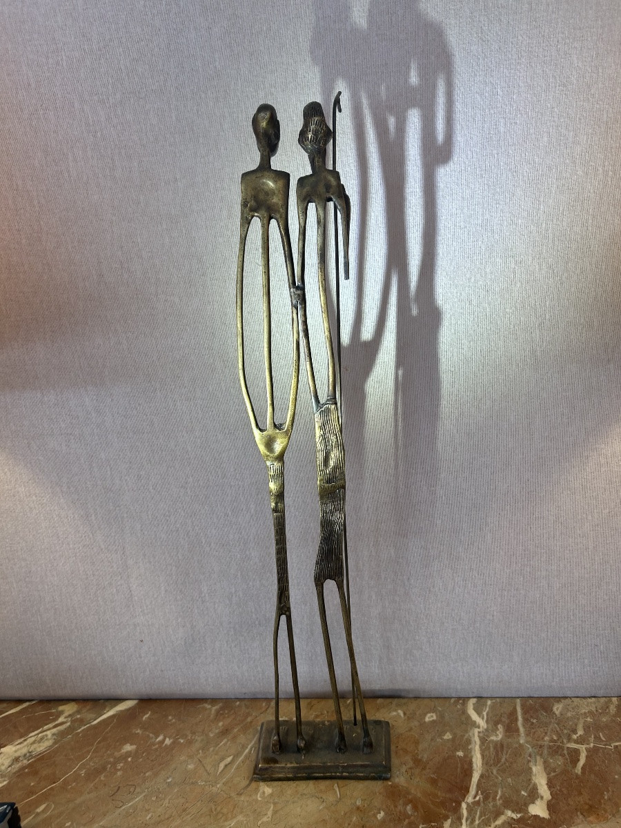 Sculpture  Statue, couple tribal  Africain  XX siècle -photo-4