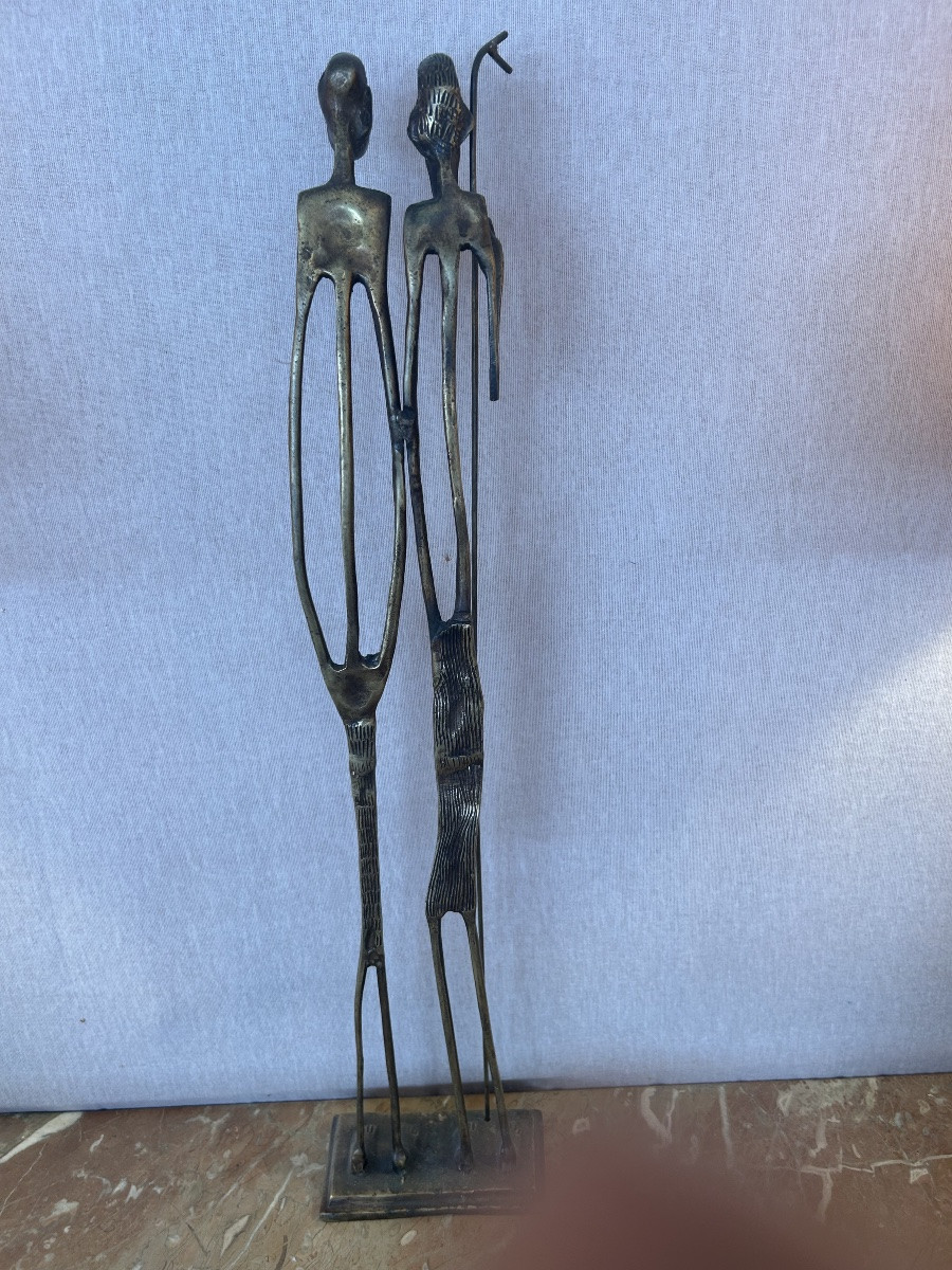 Sculpture  Statue, couple tribal  Africain  XX siècle -photo-4