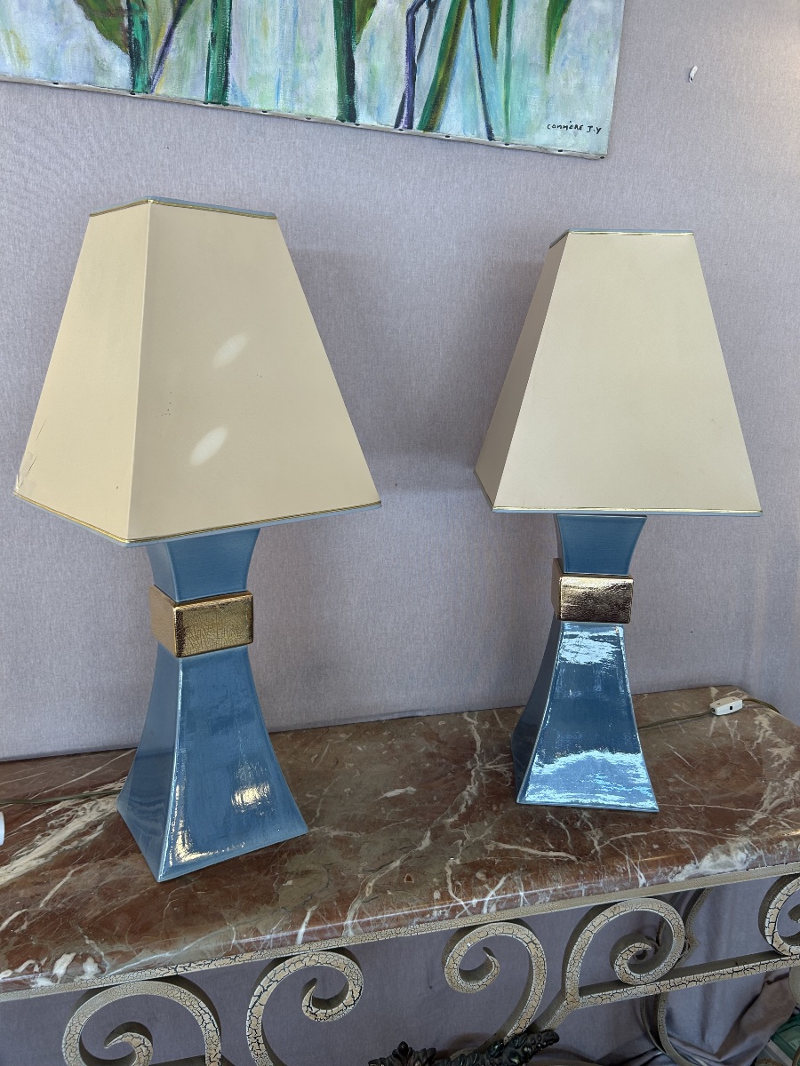 Paire de lampes en céramique des années 1980  Création le Dauphin 