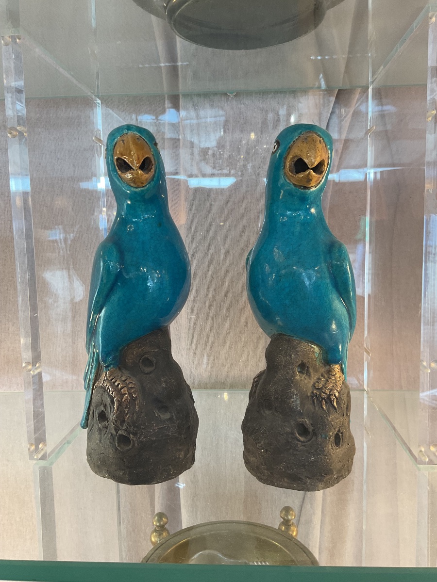 Couple de perroquets en céramique   XIXE siècle -photo-1