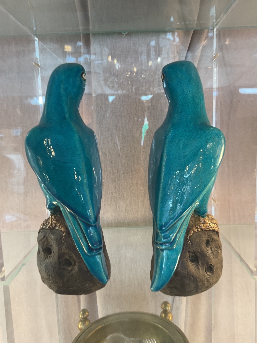 Couple de perroquets en céramique   XIXE siècle -photo-2