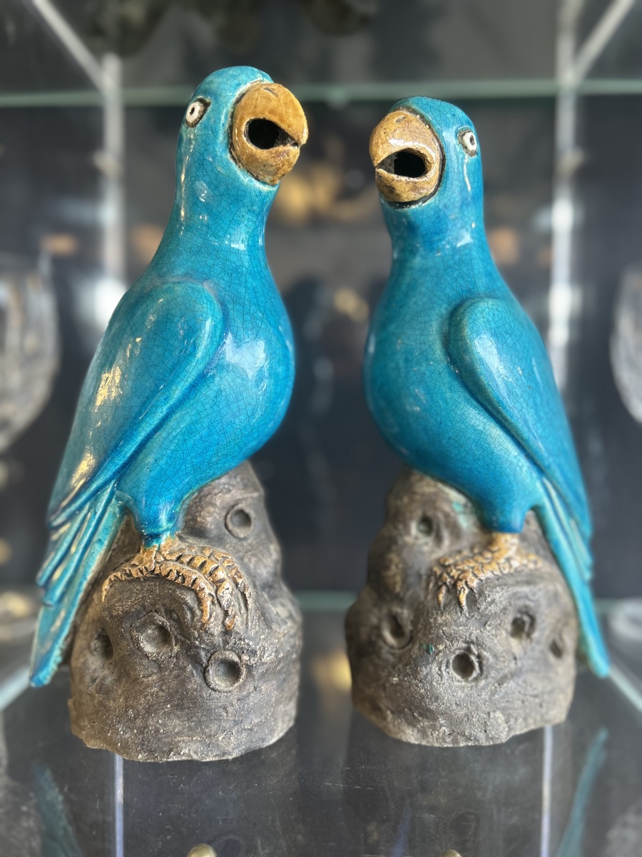 Couple de perroquets en céramique   XIXE siècle -photo-6
