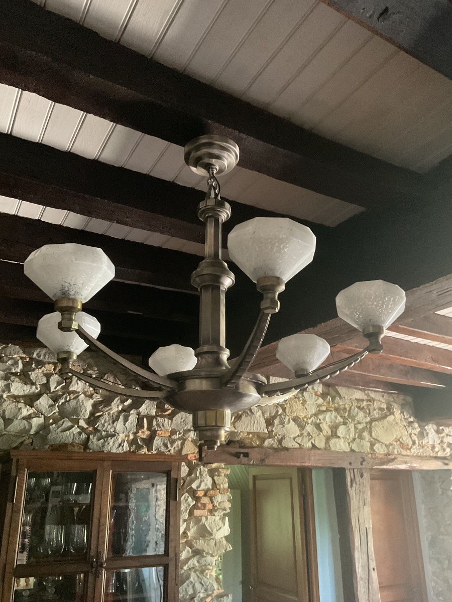 Lustre  , Suspension des années 1930  . Schneider école de Nancy -photo-2