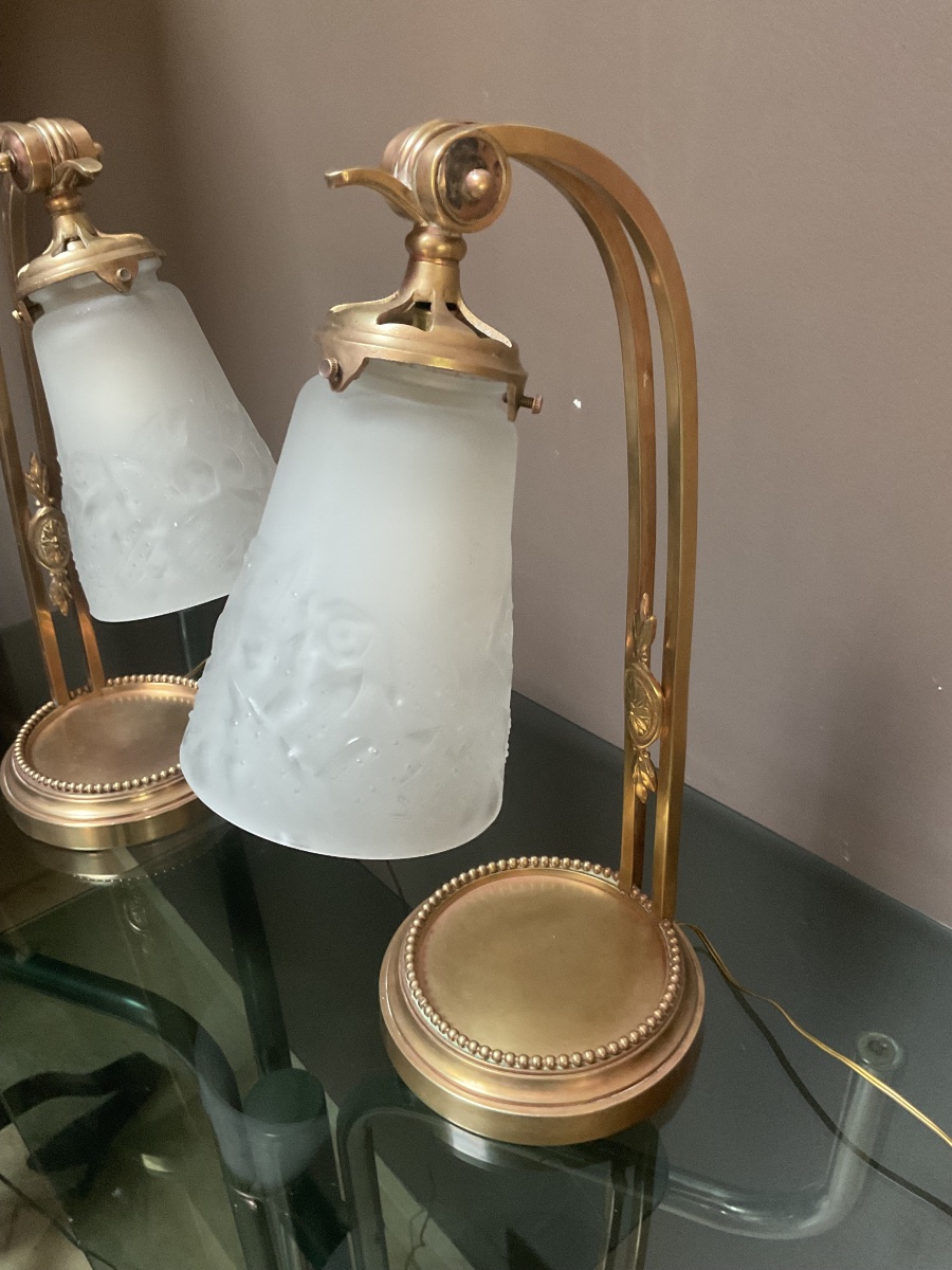 Paire de lampes dés années 1920 Signées Muller frères Lunévilles -photo-2