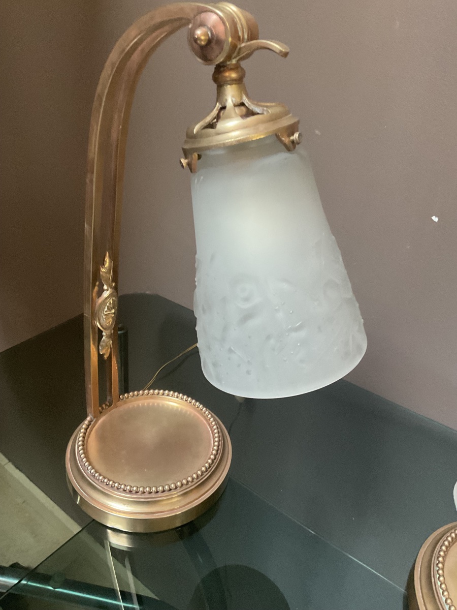 Paire de lampes dés années 1920 Signées Muller frères Lunévilles -photo-3