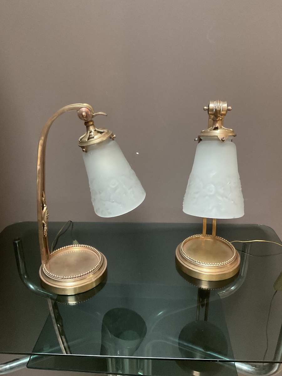 Paire de lampes dés années 1920 Signées Muller frères Lunévilles -photo-4