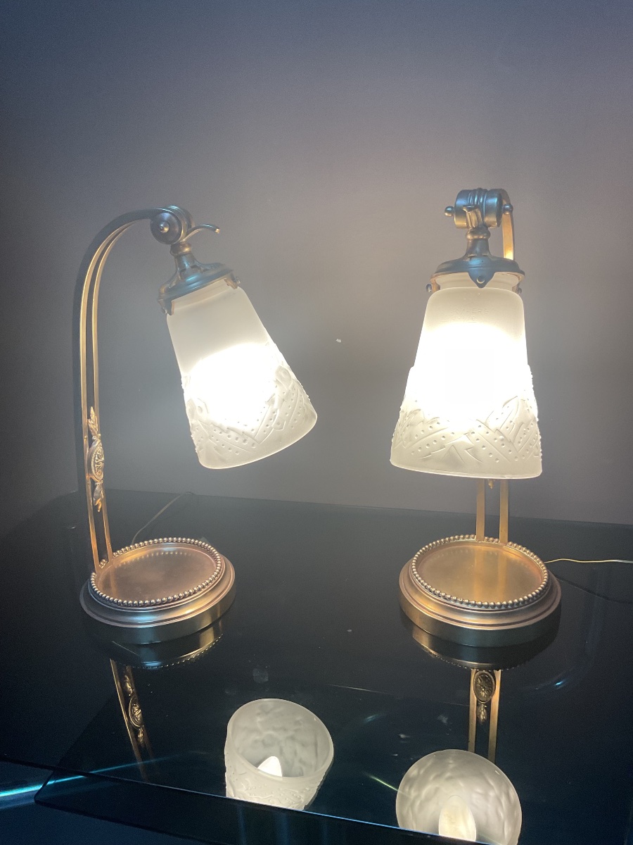 Paire de lampes dés années 1920 Signées Muller frères Lunévilles -photo-1