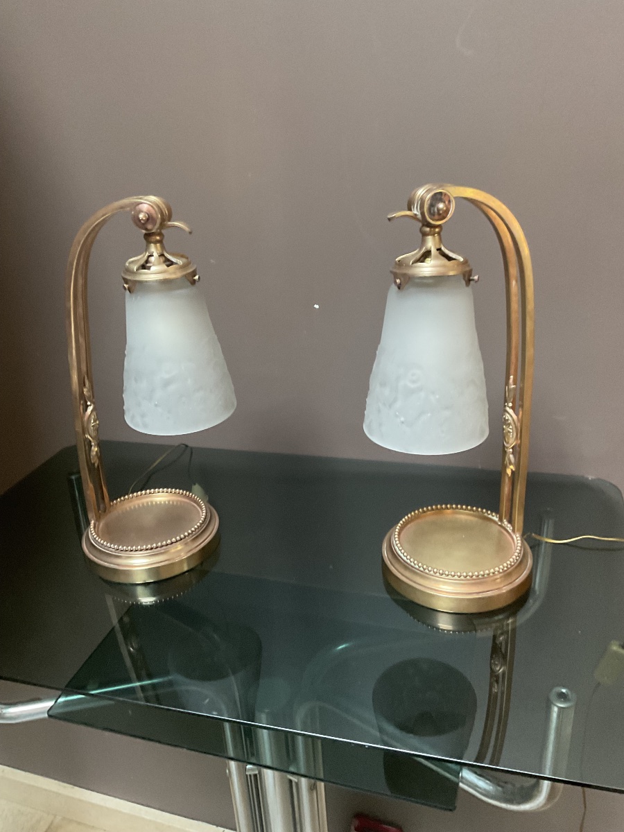 Paire de lampes dés années 1920 Signées Muller frères Lunévilles 