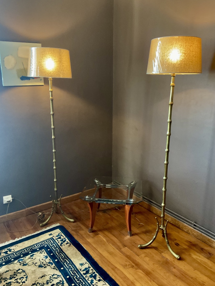 Paire de lampadaires de la Maison Bagues design années 1960 -photo-2