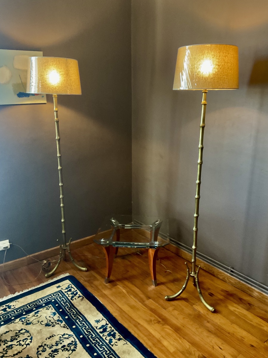 Paire de lampadaires de la Maison Bagues design années 1960 