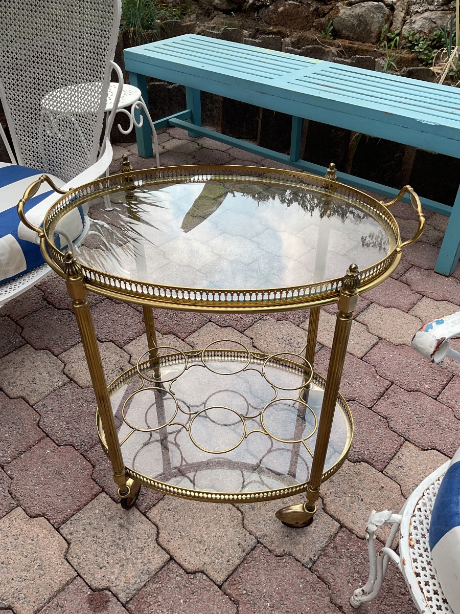 Serving Cart, Brass Rolling Bar From The 1960s-photo-1