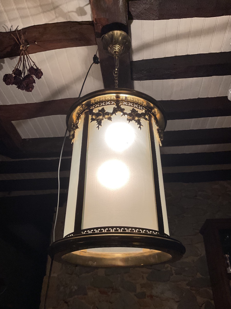 Large Louis XVI-style Brass Lantern. Late 19th Century -photo-2