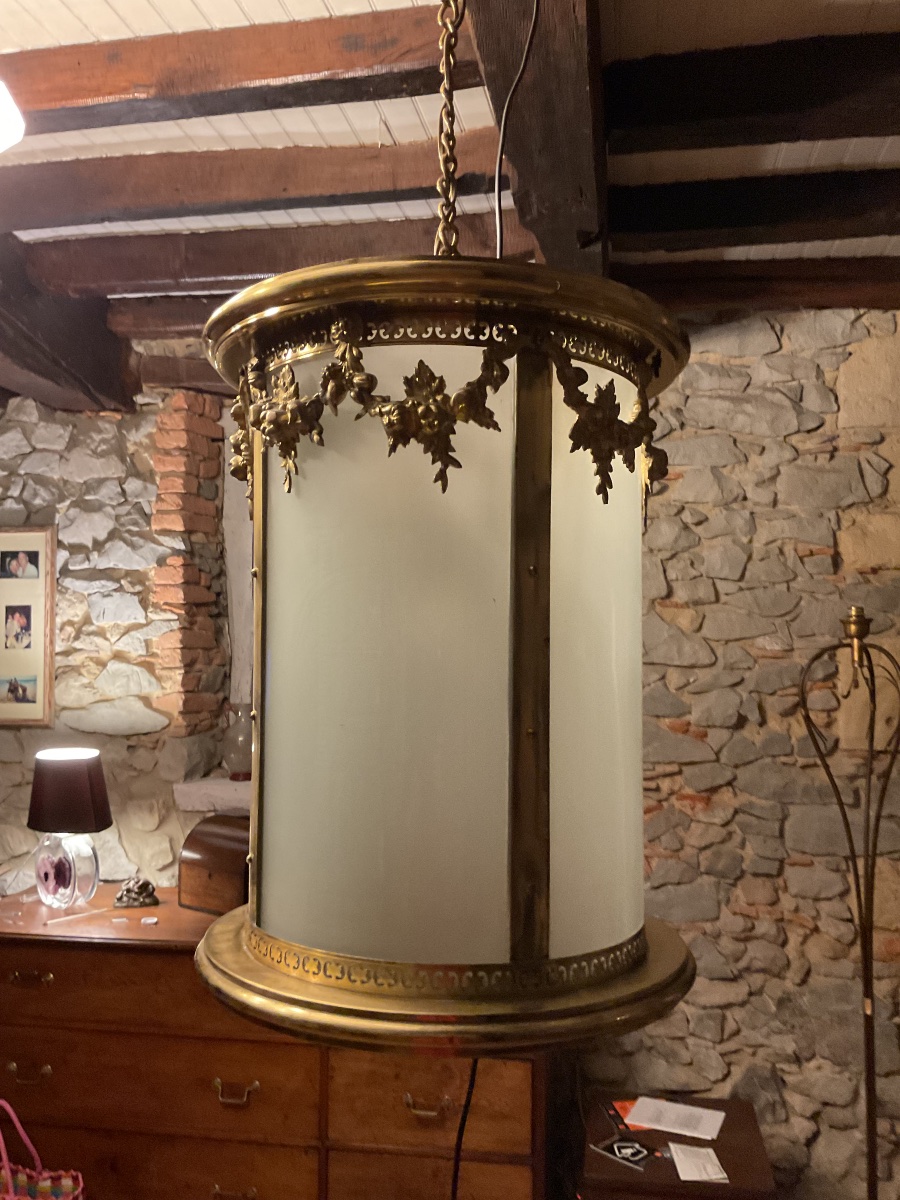 Large Louis XVI-style Brass Lantern. Late 19th Century -photo-3