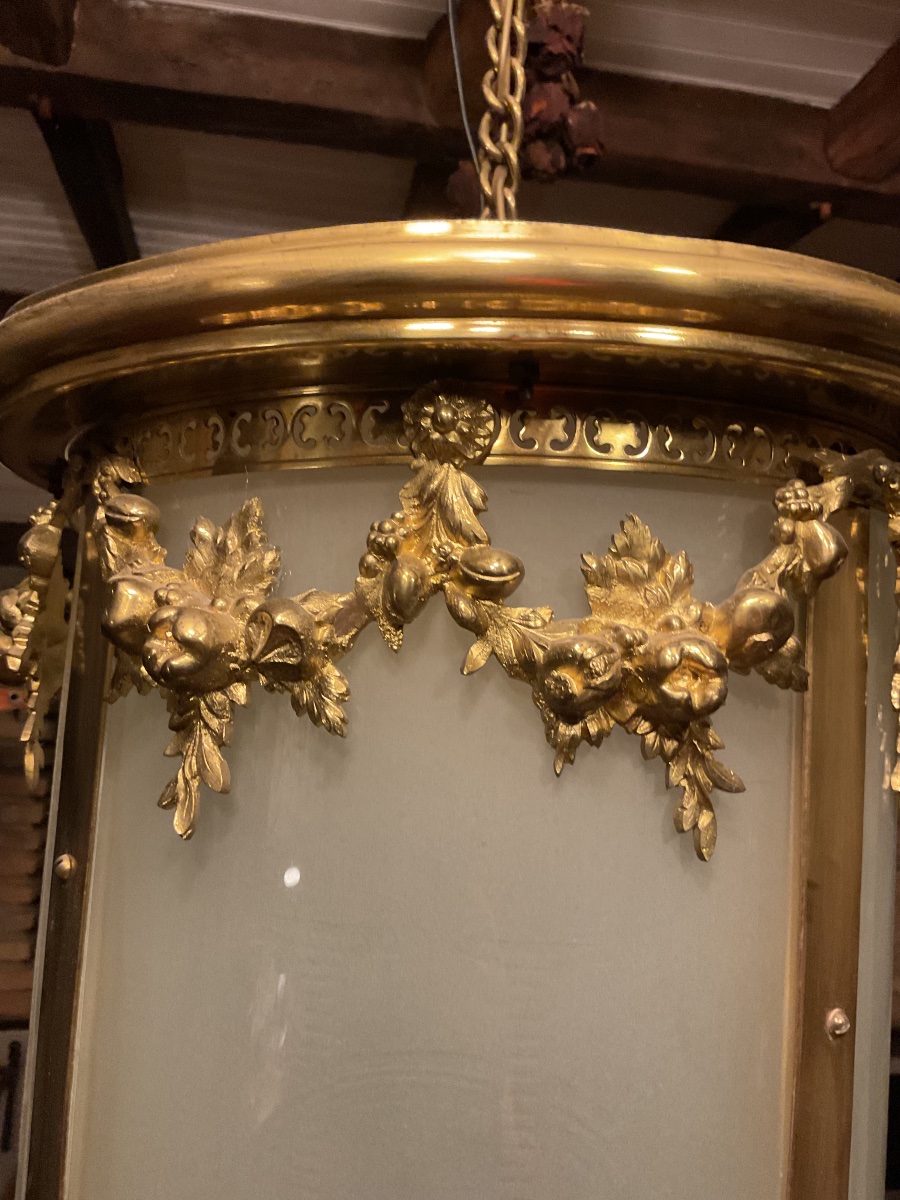 Large Louis XVI-style Brass Lantern. Late 19th Century -photo-6