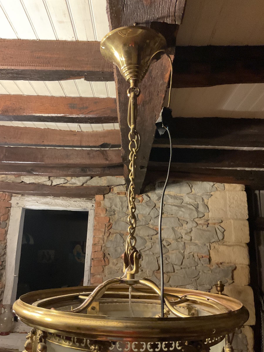 Large Louis XVI-style Brass Lantern. Late 19th Century -photo-7