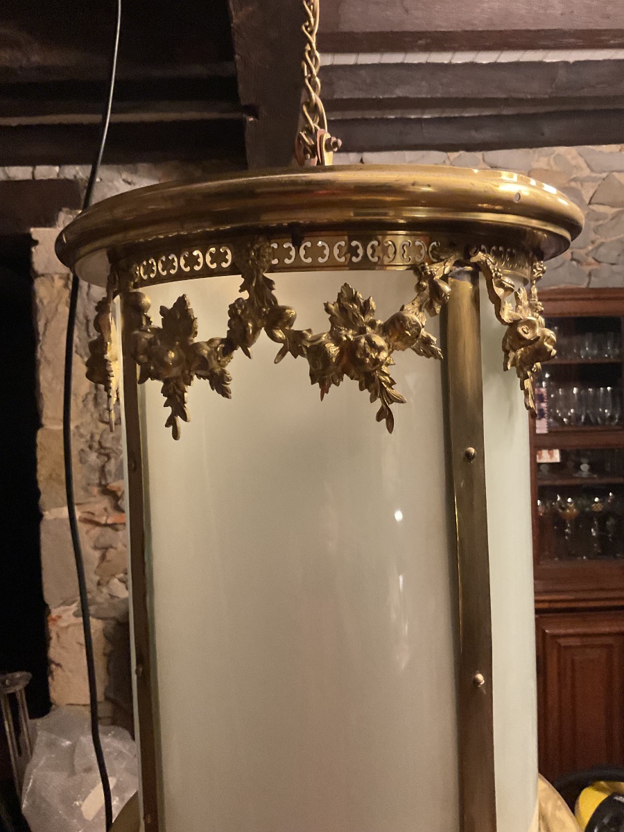 Large Louis XVI-style Brass Lantern. Late 19th Century -photo-1
