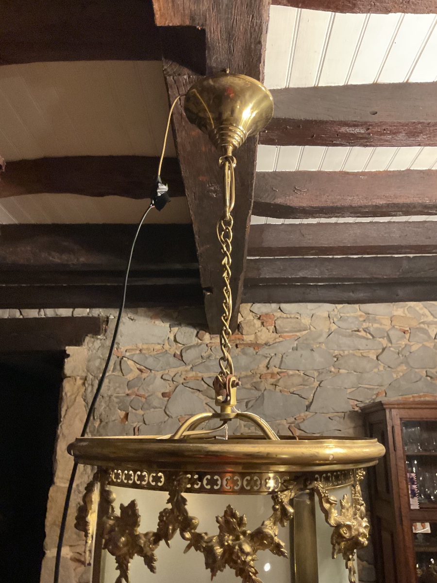Large Louis XVI-style Brass Lantern. Late 19th Century -photo-2