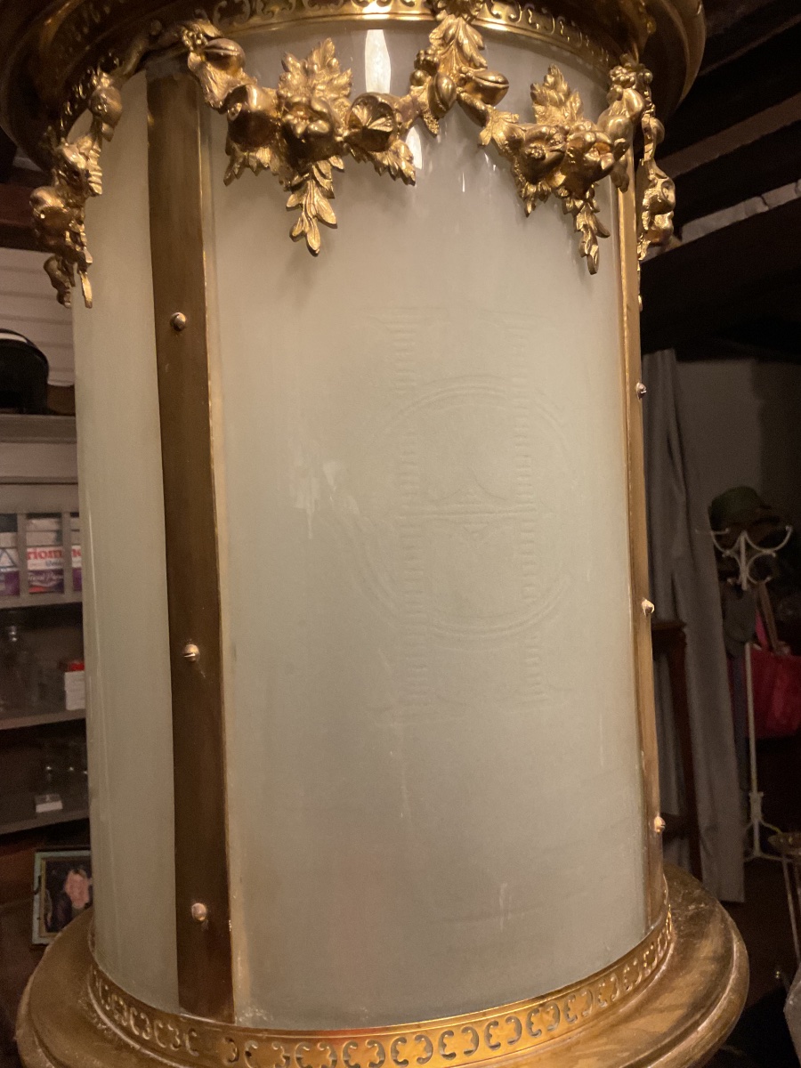 Large Louis XVI-style Brass Lantern. Late 19th Century -photo-3