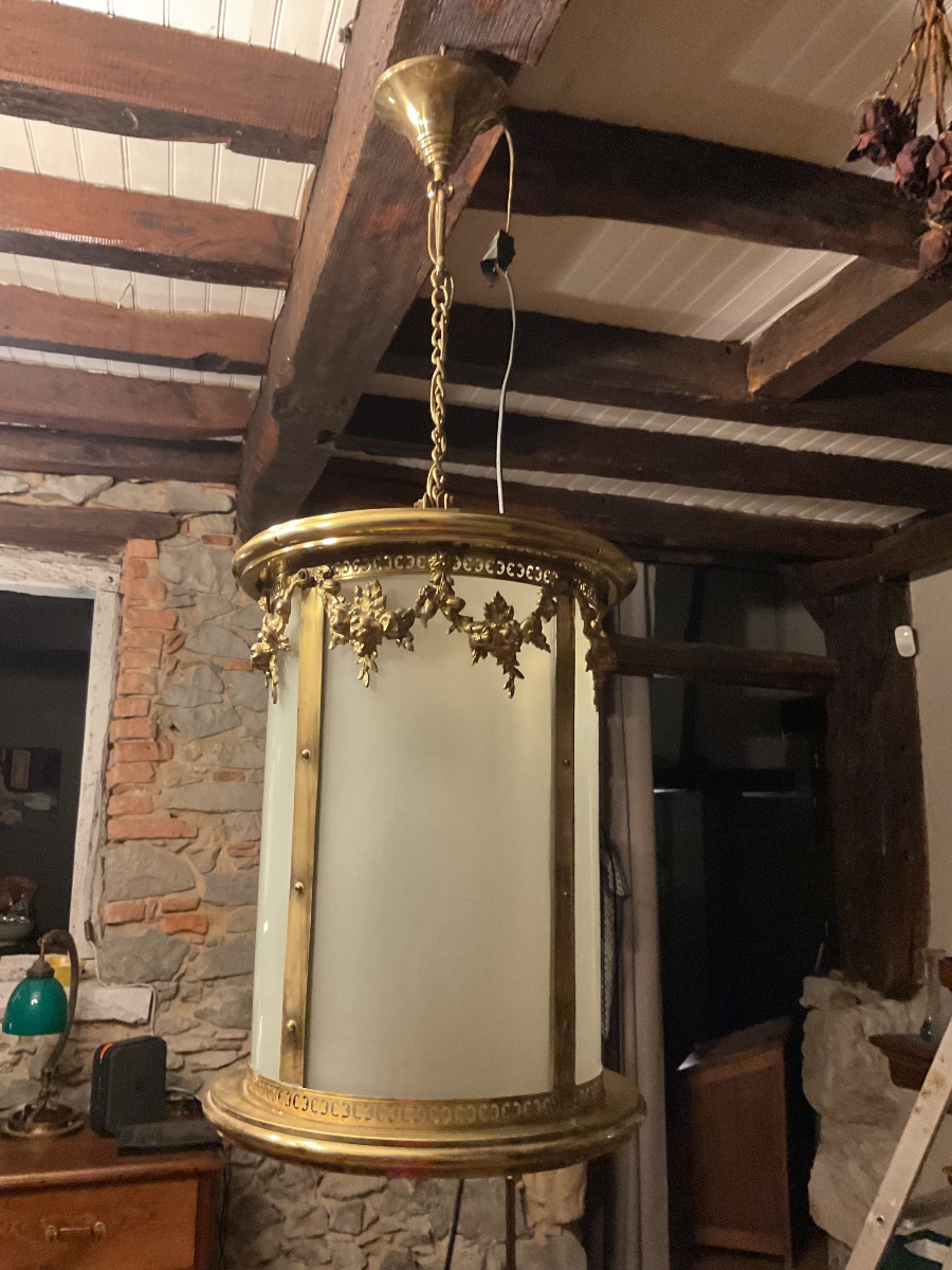 Large Louis XVI-style Brass Lantern. Late 19th Century 