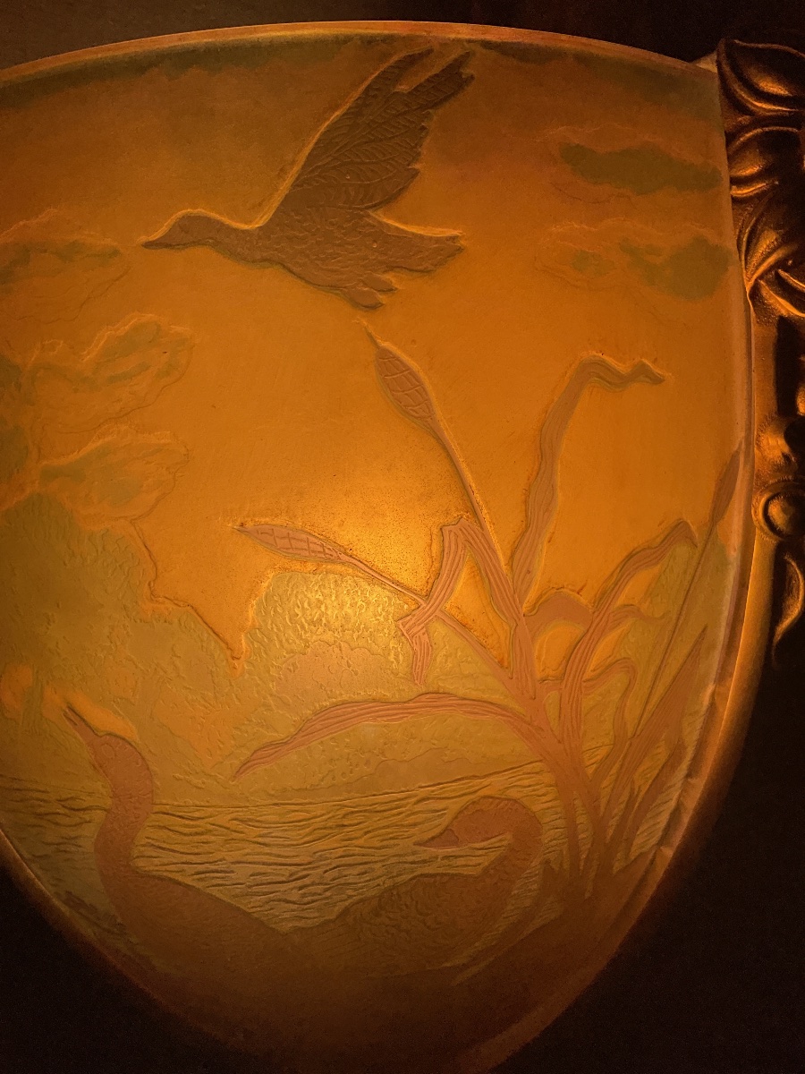 Applique d’angle Gallé  Oies sauvages Art Nouveau  Époque 1900-photo-2