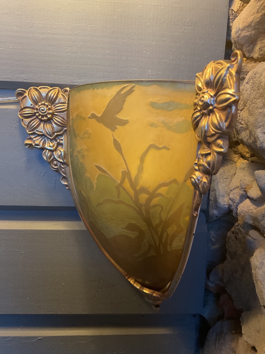 Applique d’angle Gallé  Oies sauvages Art Nouveau  Époque 1900