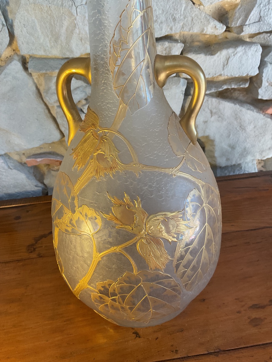 Très grand vase  Legras Art nouveau signé L Cie st Denis Paris Epoque 1900 . -photo-2