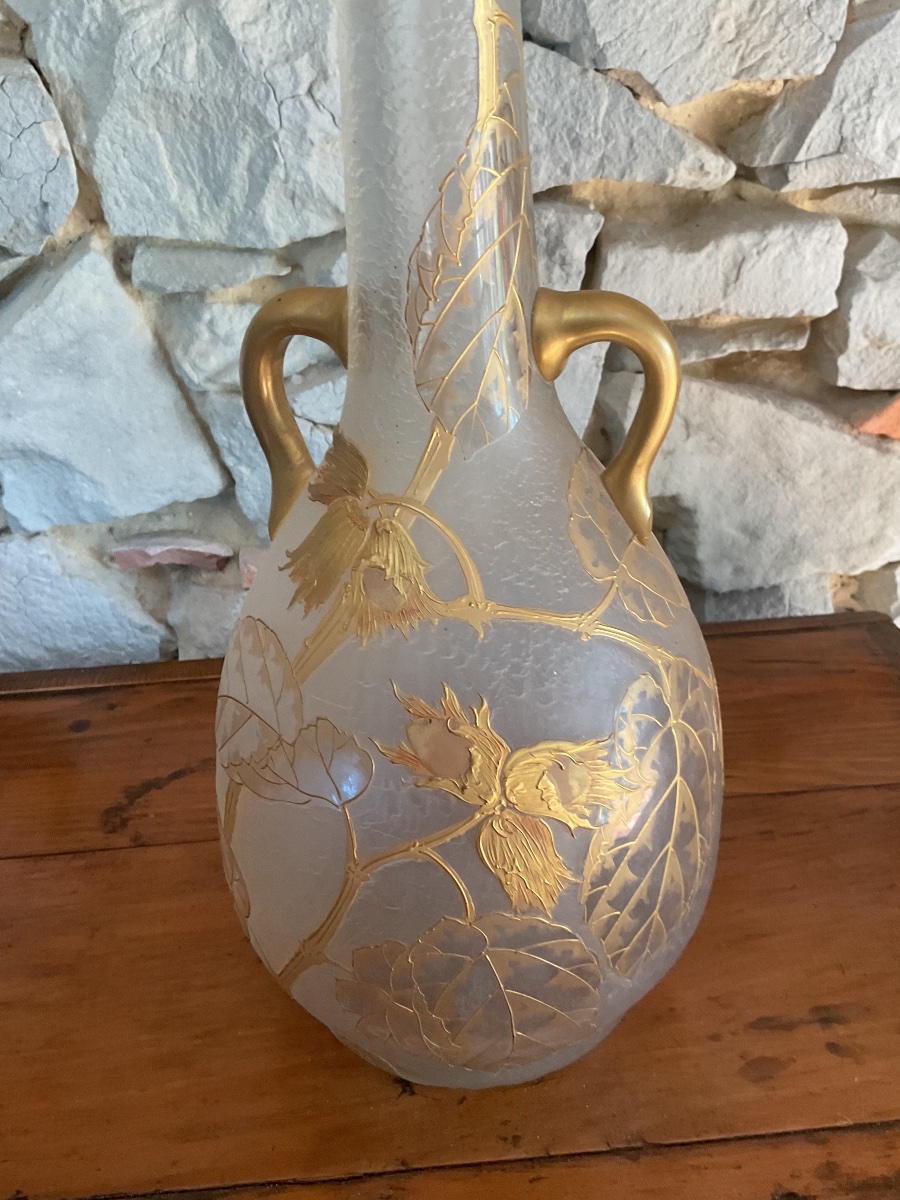 Très grand vase  Legras Art nouveau signé L Cie st Denis Paris Epoque 1900 . -photo-3